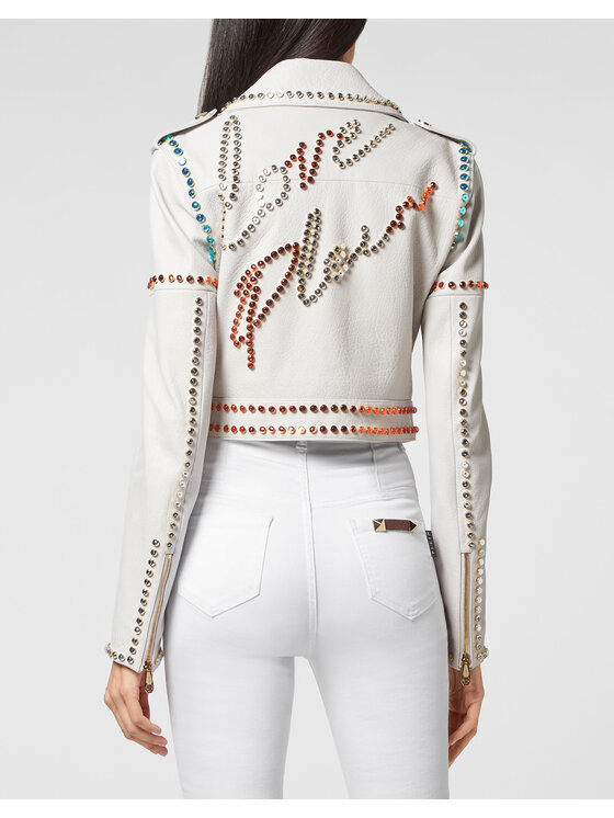 PHILIPP PLEIN PHILIPP PLEIN Giacca di pelle 3561 Bianco Slim Fit