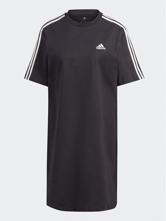 adidas Kleid fur den Alltag Essentials 3 Stripes Single Jersey Boyfriend Tee Dress HR4923 Schwarz Loose Fit Modivo