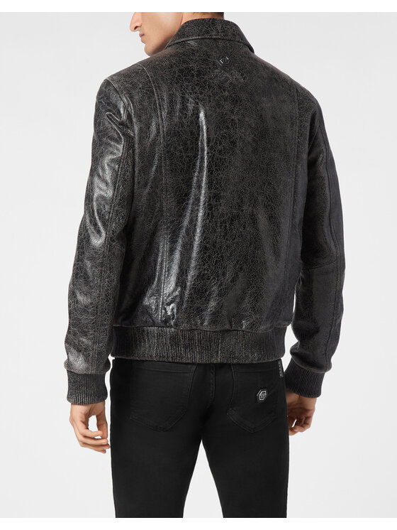 PHILIPP PLEIN PHILIPP PLEIN Kurtka skórzana 21123 Szary Regular Fit