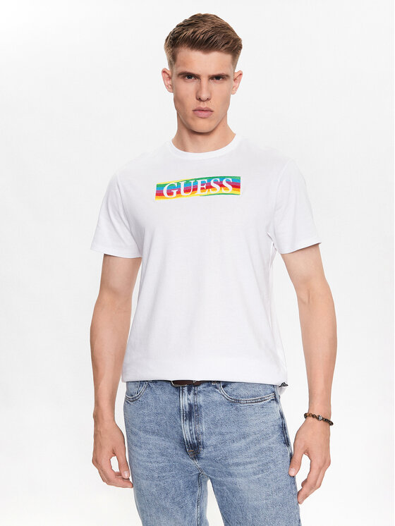 Guess T-krekls M3YI60 K9RM1 Balts Slim Fit