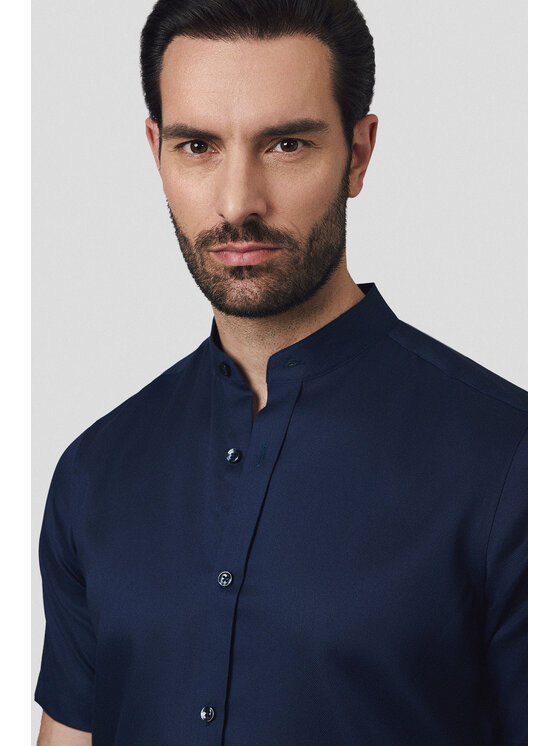 Lancerto Lancerto Koszula Koszula Granatowa Bawełniana z Krótkim Rękawem Lovis KO073125000016 Granatowy Slim Fit