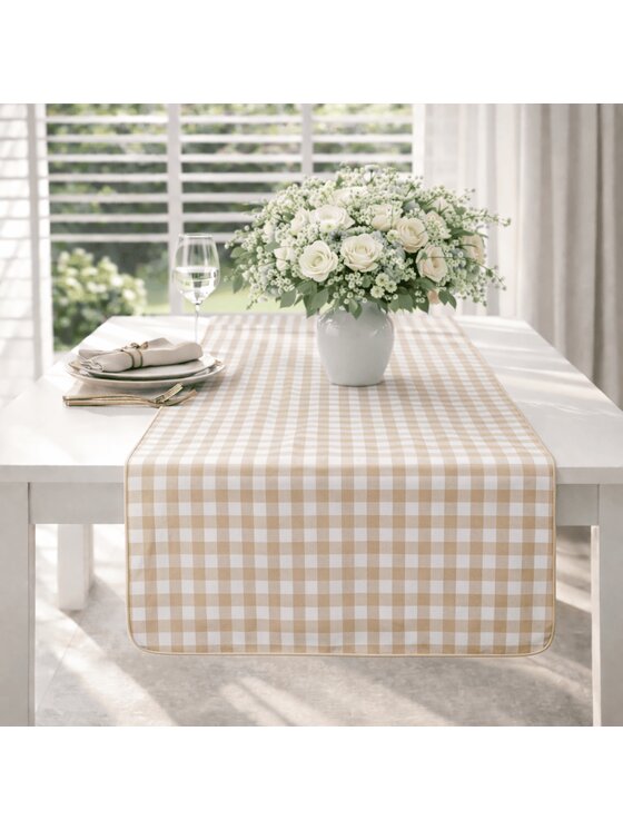 Roseberry Home Roseberry Home Bieżnik Lavender & Beige Gingham Niebieski
