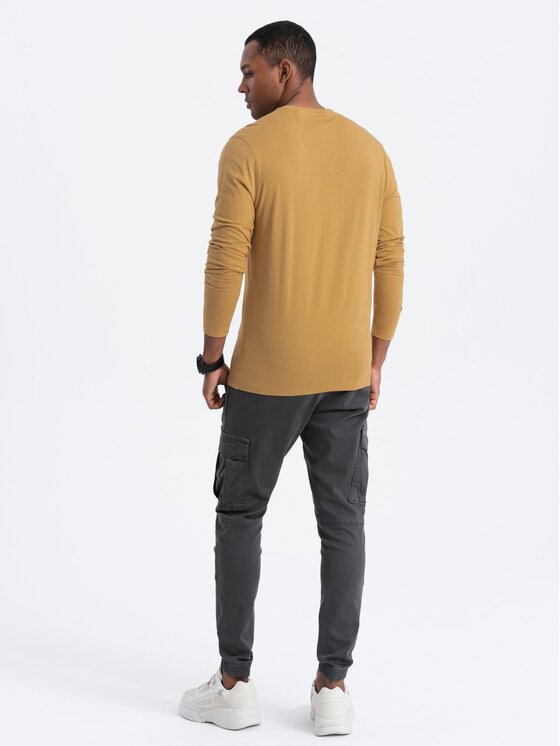 Ombre Ombre Longsleeve OM-LSBL-0106 Złoty Regular Fit