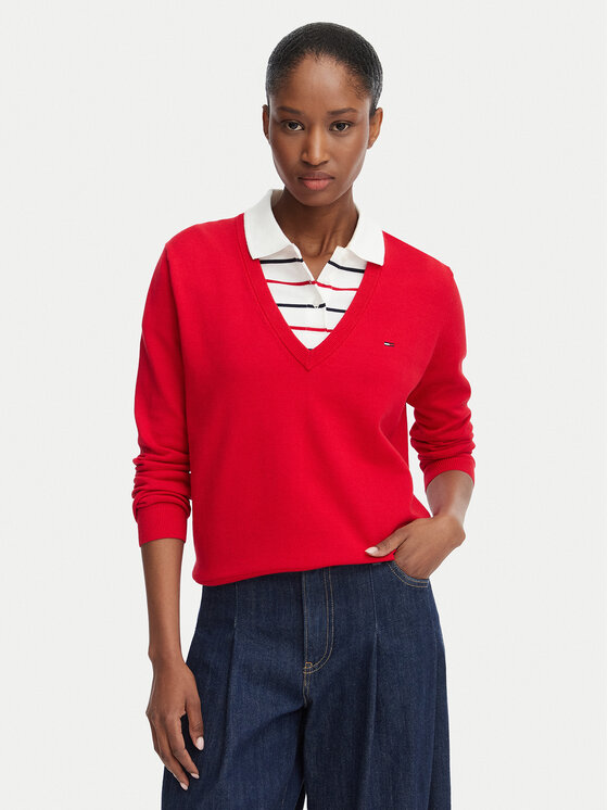 Tommy Jeans Pulover Essential DW0DW19888 Roșu Regular Fit