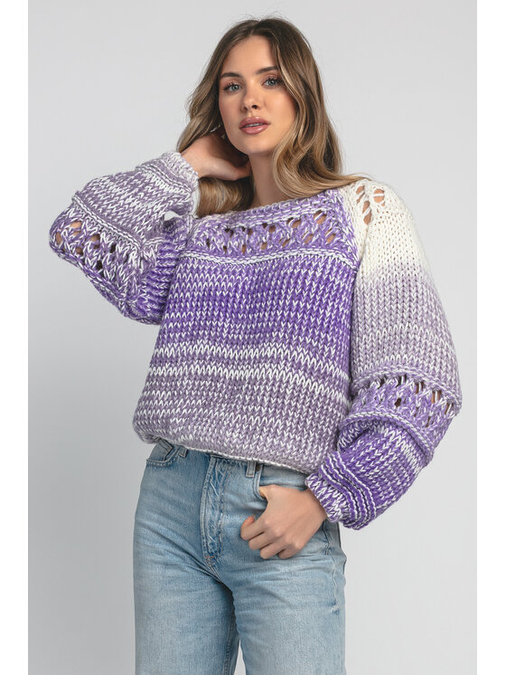 Fobya Fobya Sweter F1976 Fioletowy Basic Fit