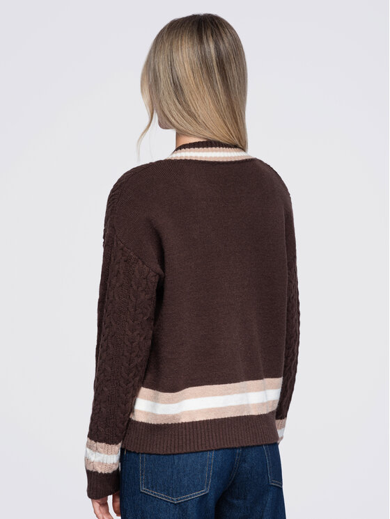 Ombre Ombre Sweter OW-SW-E0023 Brązowy ciemny Regular Fit