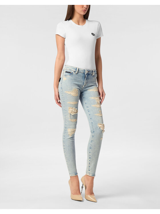PHILIPP PLEIN PHILIPP PLEIN Jegginsy 25469 Niebieski Jegging Fit