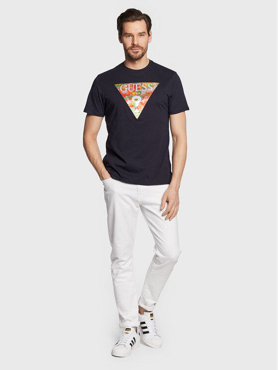 Guess Guess Póló Abstract Logo M3GI57 K9RM1 Sötétkék Slim Fit