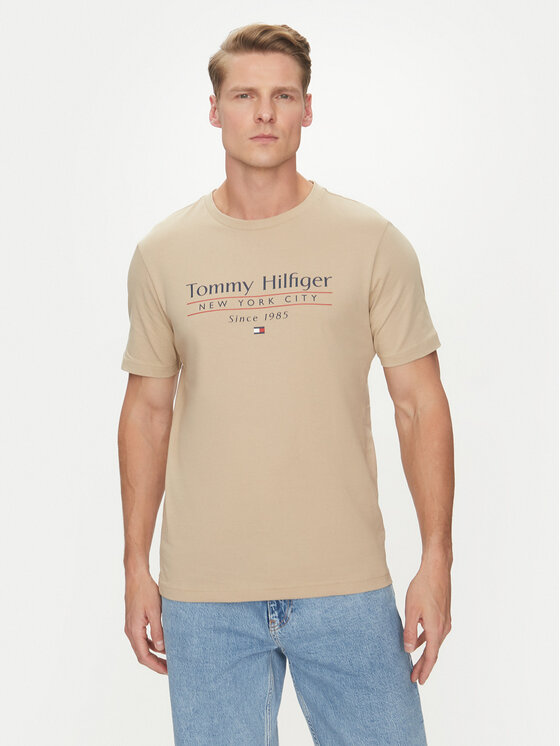 Tommy Hilfiger Tommy Hilfiger T-Shirt Center Stack MW0MW38621 Beżowy Regular Fit