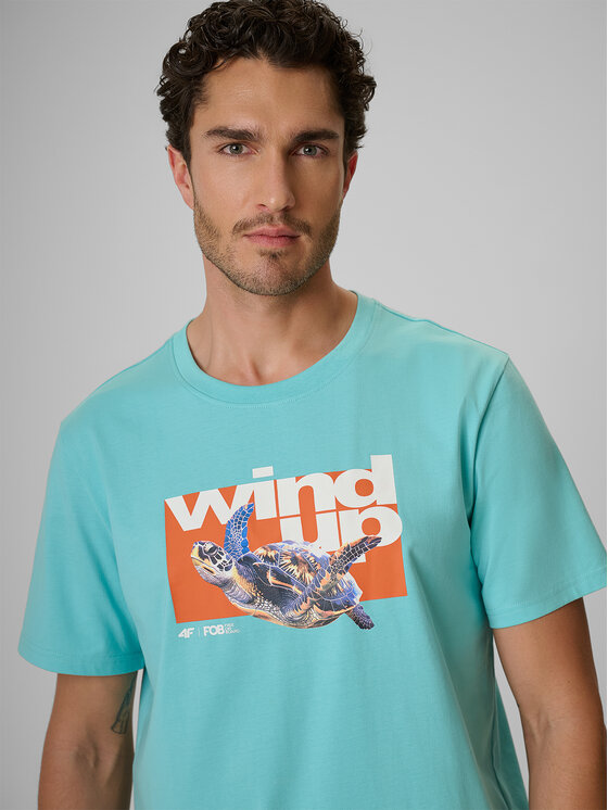 4F 4F T-Shirt FOB SUMMER Turkusowy Regular Fit