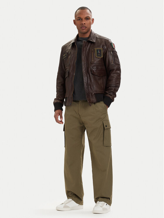 Aeronautica Militare Aeronautica Militare Geacă de piele 261PN5058U100839 Maro Regular Fit