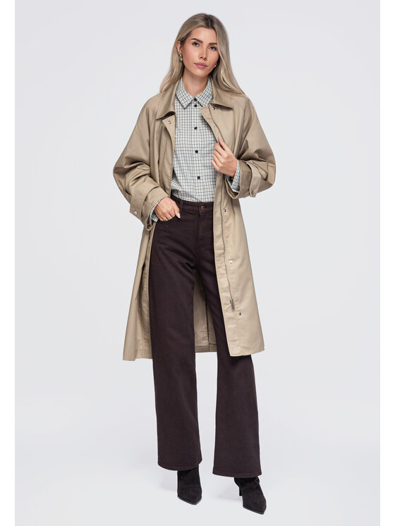 Ombre Ombre Trencz OW-CT-E0002 Beżowy Relaxed Fit