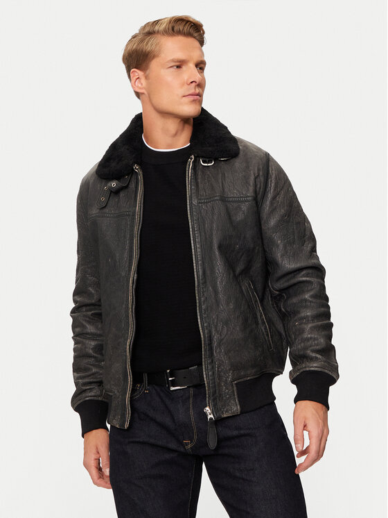 Schott NYC Schott NYC Bőrkabát LCBOMBARDIER Fekete Regular Fit