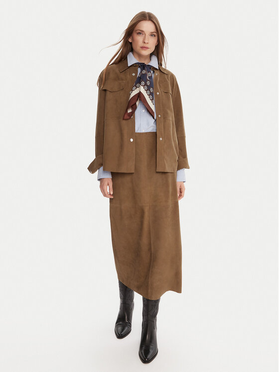 MAX&Co. MAX&Co. Kožená sukně Guelfi 2526406011200 Hnědá Straight Fit
