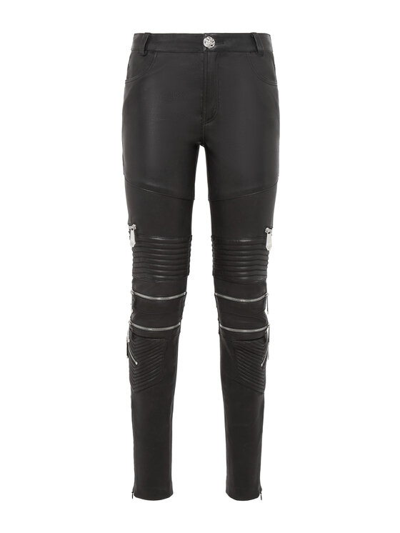 PHILIPP PLEIN PHILIPP PLEIN Spodnie skórzane 2893 Czarny Long Fit