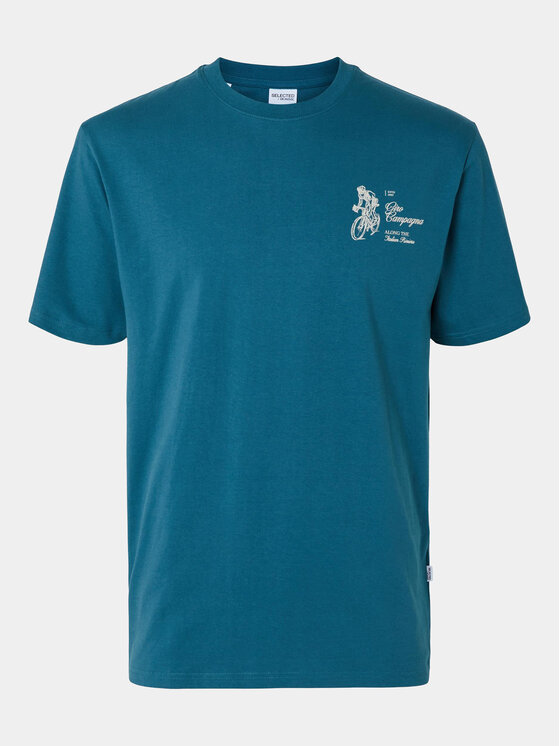 Selected Homme T shirt Slhrelaxaries 16094014 Turquoise Relaxed Fit Modivo