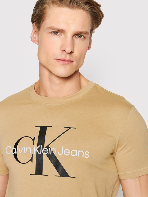 Calvin Klein Jeans T Shirt J30j320806 Beżowy Slim Fit Modivopl 9171