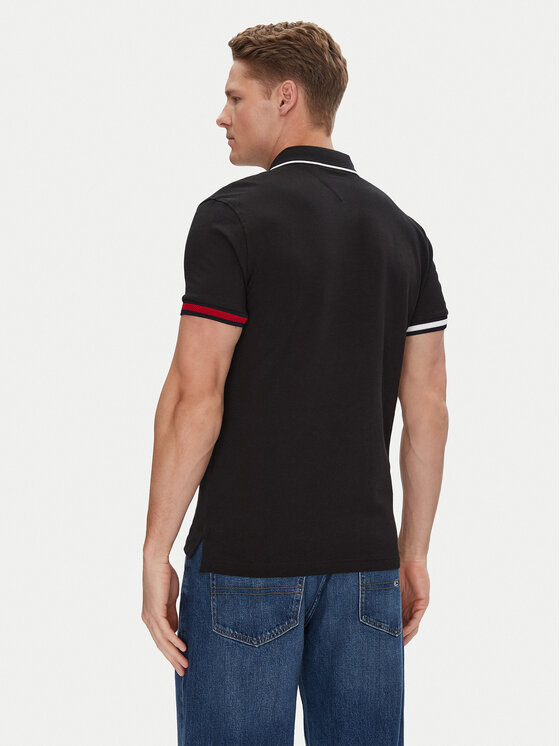Tommy Hilfiger Tommy Hilfiger Тениска с яка и копчета Flag Cuff MW0MW38458 Черен Slim Fit