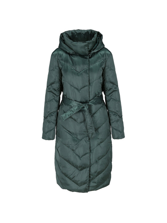 Perso Perso Zimný kabát wiązany puchowy Zelená Slim Fit