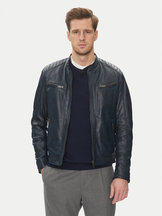 Serge Pariente Serge Pariente Lederjacke Alon Dunkelblau Regular Fit
