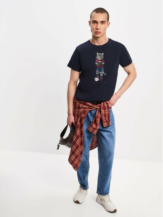 CAT by maniita lacitta CAT by maniita lacitta T-Shirt Printed men's t-shirt with CAT Niebieski Regular Fit
