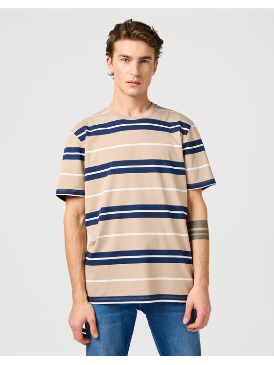 Wrangler Wrangler T-Shirt STRIPE TEE 112362785 Beżowy Regular Fit