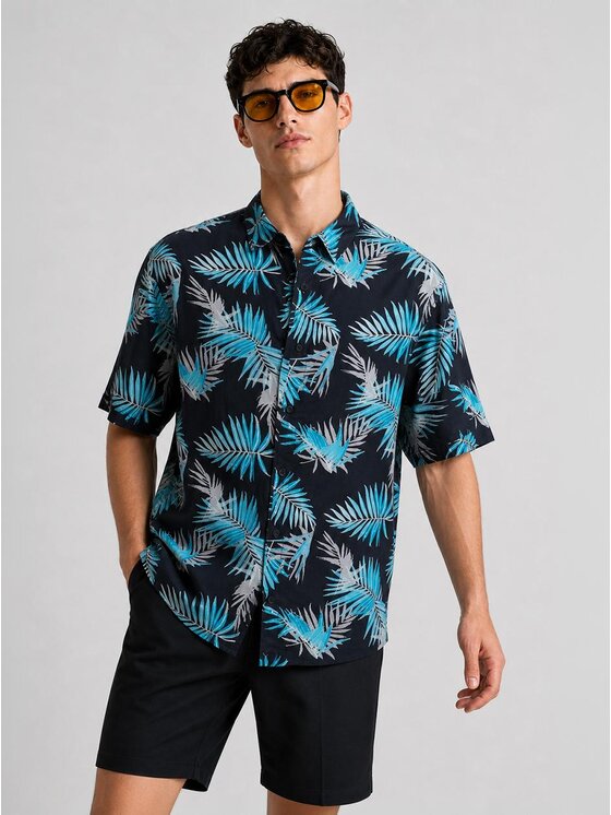 MyStars MyStars Koszula Hawaii Na lato wakacje urlop 132129 Czarny Relaxed Fit