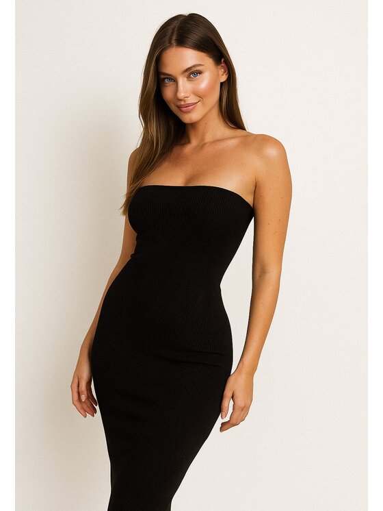 Nudyess Nudyess Sukienka dzianinowa Melrose Midi z prążka Czarny Fitted Fit