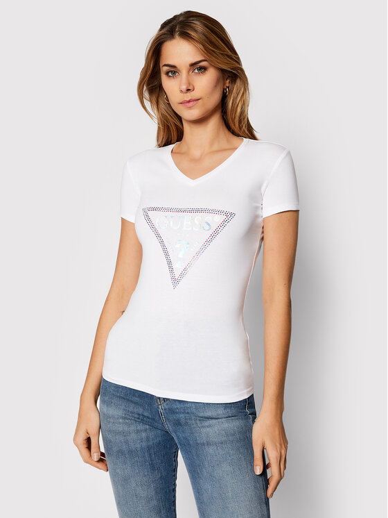Guess Marškinėliai Freda Tee W0BI63 J1300 Balta Slim Fit • Modivo.lt