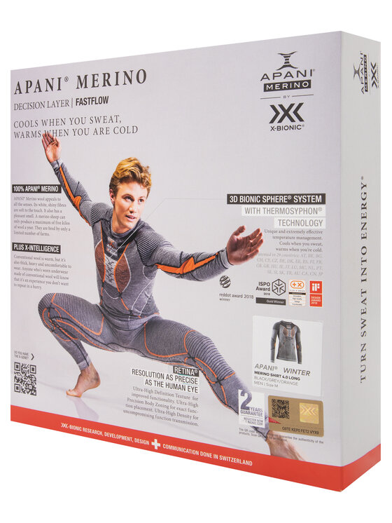 X Bionic Sous vetement thermique haut Merino Shirt 4.0 Long APWT06W19M Gris Slim Fit Modivo