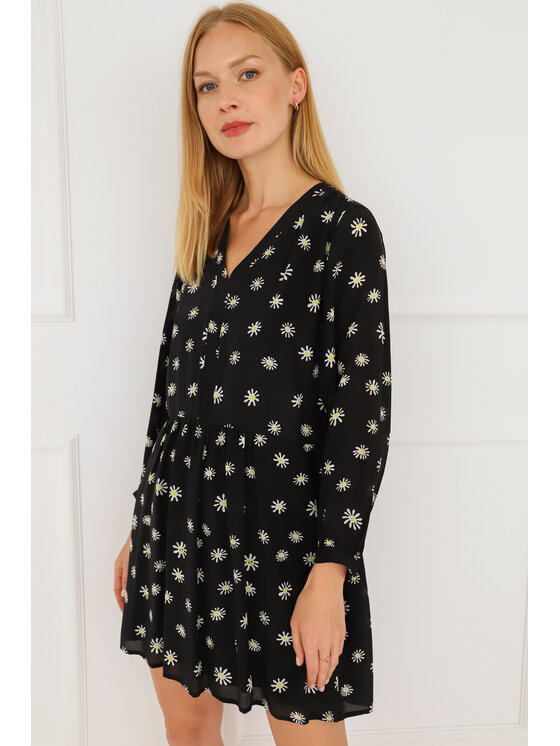 Entelier Entelier Sukienka elegancka z falbaną Czarny Comfortable Fit