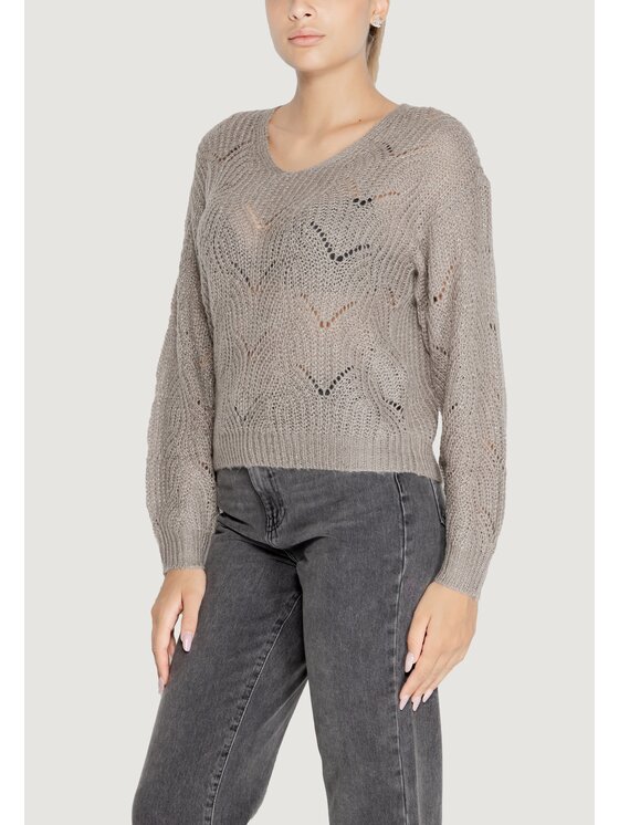 Jacqueline de Yong Jacqueline de Yong Maglione JDYBADUT L/S V-NECK STRUC GLITT PULL KNT Grigio V-Neck Fit