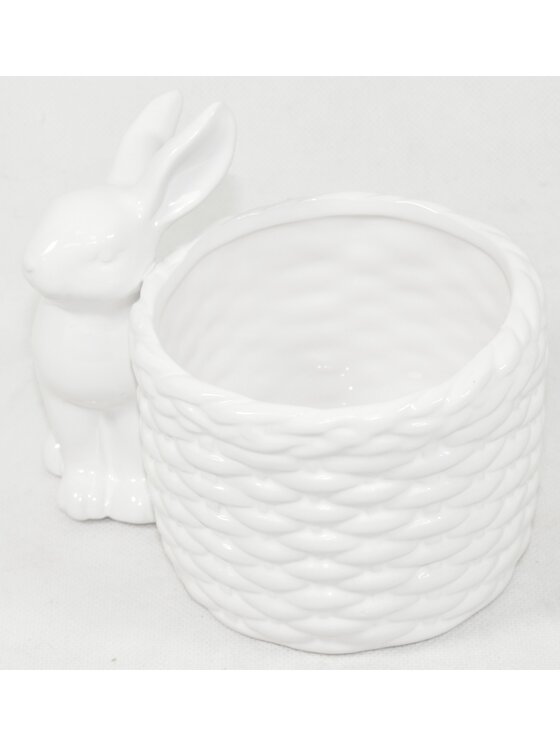 MIAhome MIAhome Kwietnik Osłonka Zajączek siedzący przy koszyczku 12x16x11 cm RESTO - II Biały