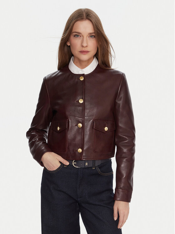 Tommy Hilfiger Tommy Hilfiger Kožená bunda WW0WW46861 Bordó Regular Fit