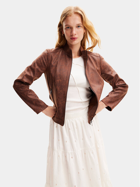 Desigual Desigual Ādas imitācijas jaka Toronto 24SWEW12 Brūns Regular Fit