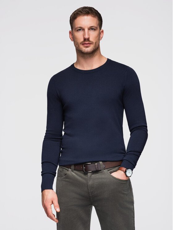 Ombre Ombre Sweter OM-SWBS-0106 Granatowy Regular Fit