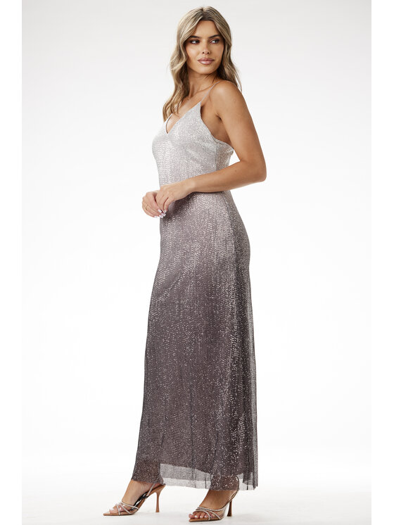 Awama Awama Sukienka wieczorowa A701 Srebrny Basic Fit