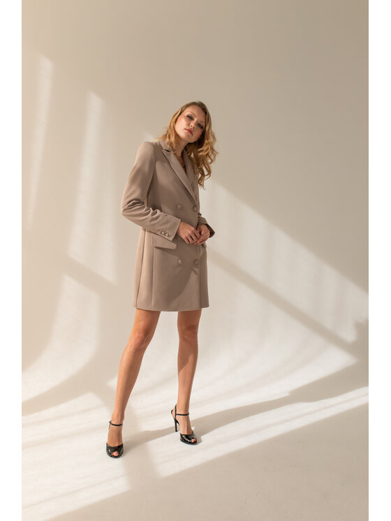 Entelier Entelier Sukienka elegancka dwurzędowa Beżowy Comfortable Fit