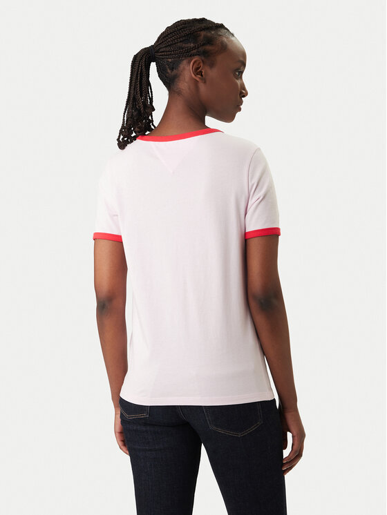 Tommy Jeans Tommy Jeans Tricou Wavy Flag Contrast Ringer DW0DW22306 Roz Regular Fit