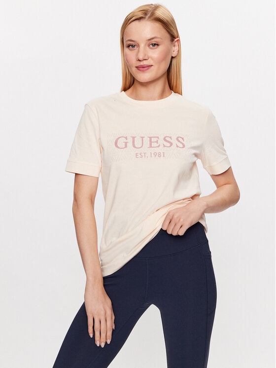Guess Guess Marškinėliai V3YI15 I3Z14 Écru Slim Fit