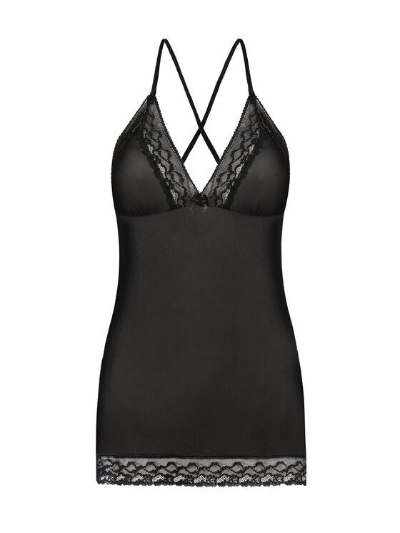 Teyli Teyli Koszula nocna z koronką Inni Czarny Slim Fit