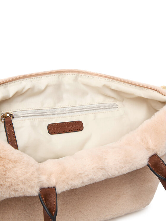 Tommy Hilfiger Tommy Hilfiger Borsetta Popette East West Tote Faux Fur AW0AW19310 Beige chiaro