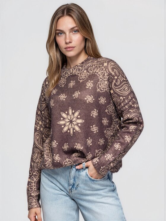Ombre Ombre Sweter OW-SW-E0050 Brązowy Regular Fit