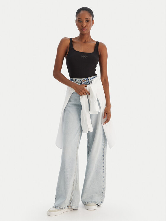 Calvin Klein Jeans Calvin Klein Jeans Top Monologo Scoop Nk Rib LV047A804G Černá Slim Fit