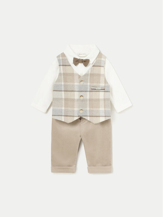 Mayoral Mayoral Completo camicia e pantaloni di tessuto 2527 Beige Regular Fit