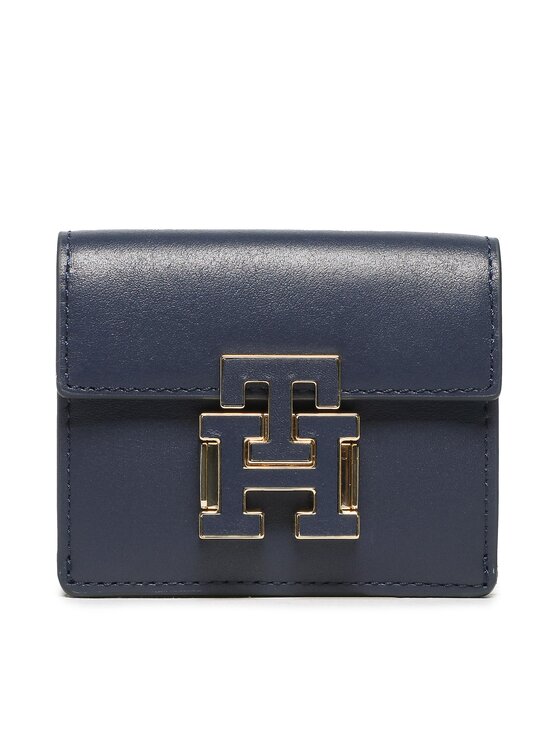Tommy Hilfiger Tommy Hilfiger Maža Moteriška Piniginė Push Lock Leather Wallet AW0AW14344 Tamsiai mėlyna
