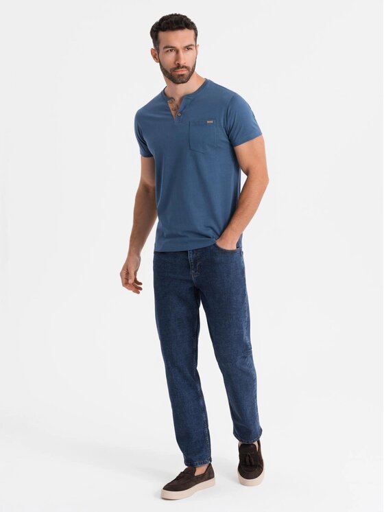 Ombre Ombre T-Shirt OM-TSCT-0206 Niebieski Regular Fit