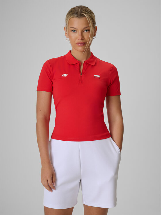 4F 4F Polo STREFA KIBICA Czerwony Slim Fit