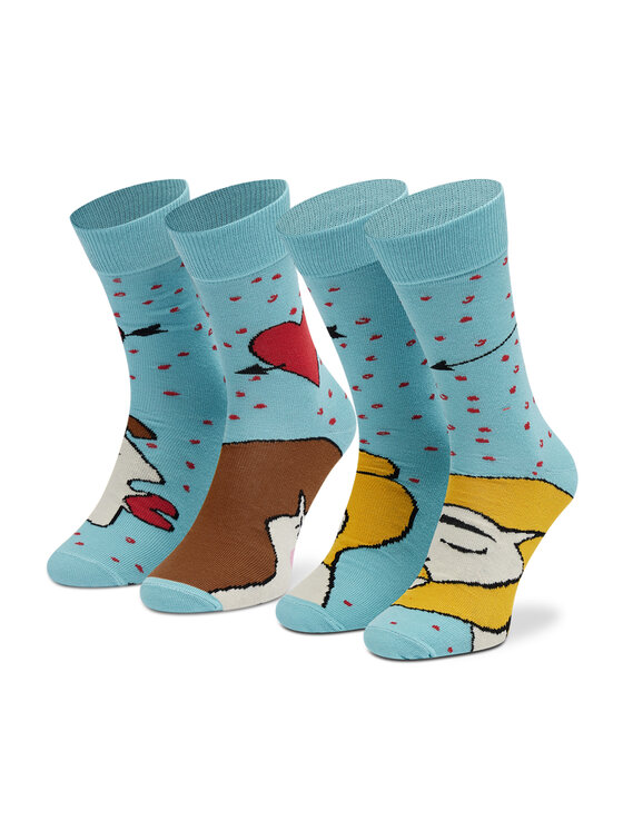 Zooksy Zooksy Zestaw 2 par wysokich skarpet unisex Miłośniki Box Miłośnica Brąz + Miłośnik Blond Błękitny