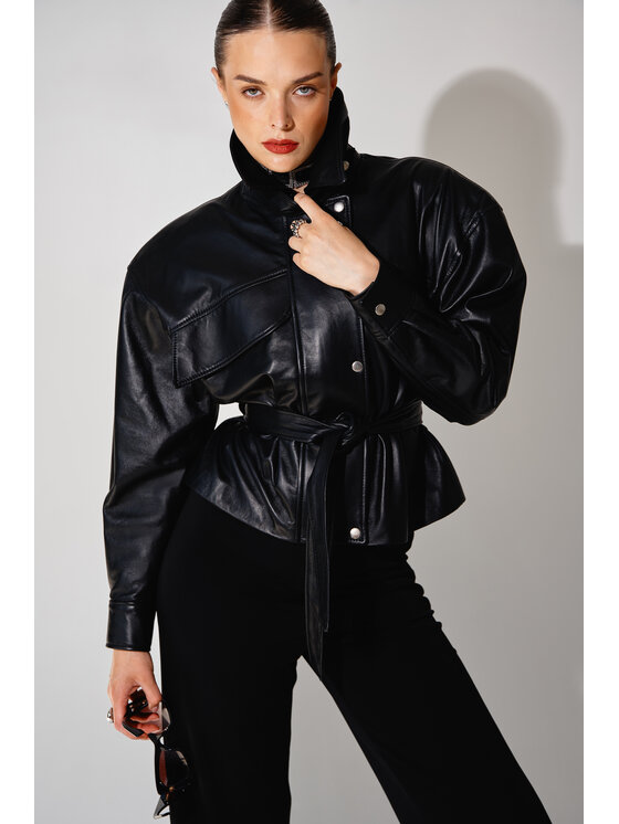 Mimika Mimika Kurtka skórzana Boss Jacket absolute black Czarny Oversize